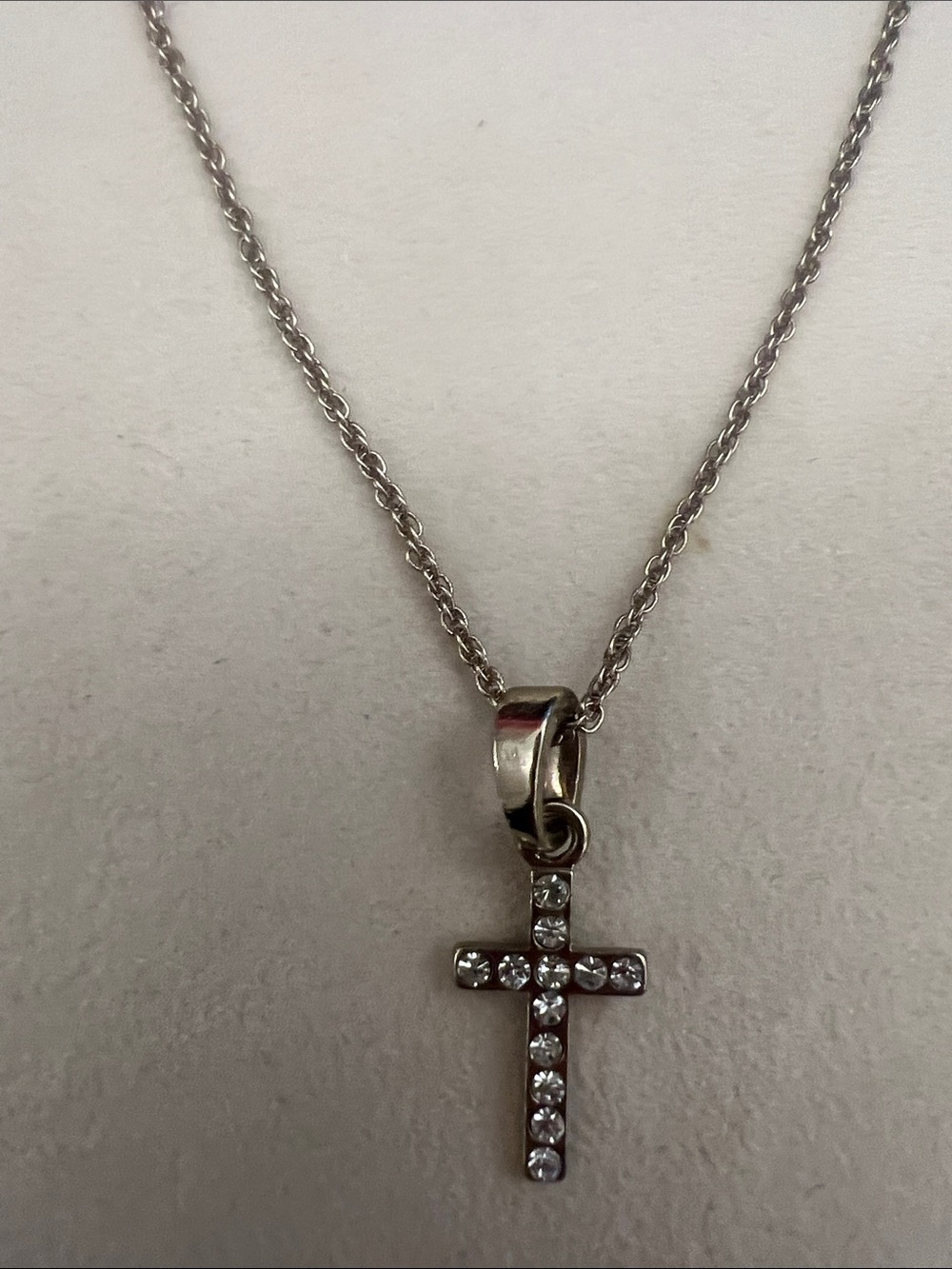 Silver Crystal Cross Necklace with Clear Stones